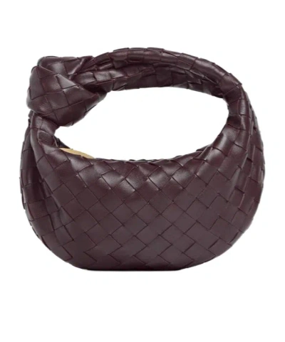 Bottega Veneta Women Mini Jodie Leather Handbag With Intrecciato Motif In Burgundy