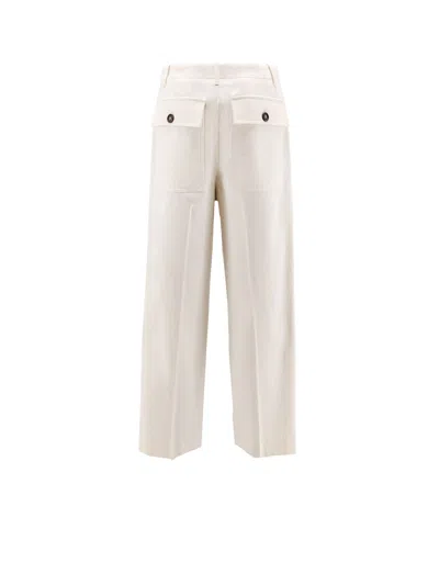Brunello Cucinelli Women Cotton And Wool Trousers With Adjustable Drawstring In White