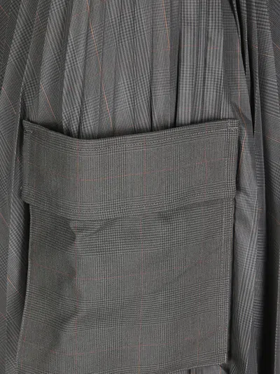 Sacai Glen-check Midi Skirt With Pleated Design And Belted Waist In Gray