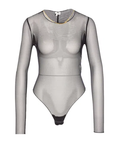 Elisabetta Franchi Bodysuit With Gold Chain And Sheer Fabric In Black