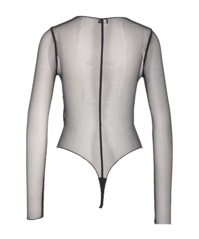 Elisabetta Franchi Bodysuit With Gold Chain And Sheer Fabric In Black