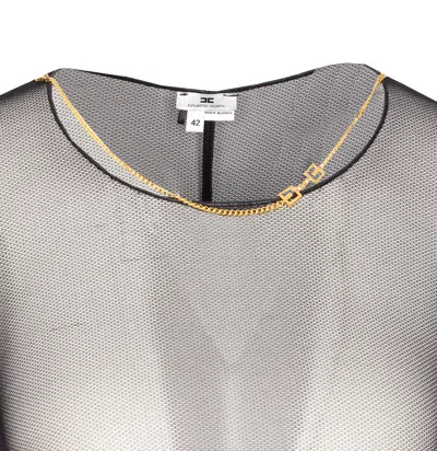 Elisabetta Franchi Bodysuit With Gold Chain And Sheer Fabric In Black