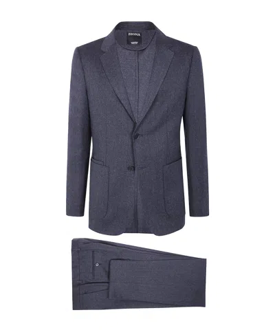 Zegna Wool Suit With Two Button Closure In Blue
