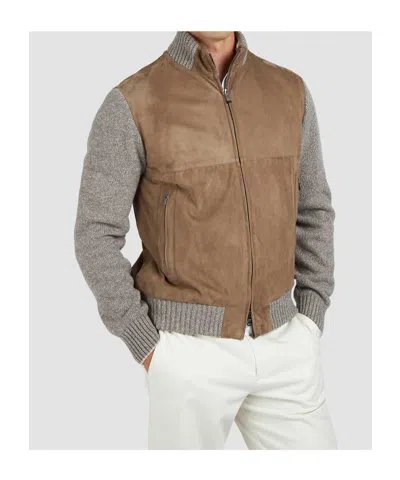 Paul & Shark Riviera Suede Wool Cashmere Full Zip Sweather In Brown