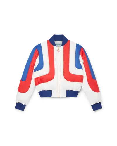 Casablanca Paris Curve Panel Puffer Bomber Jacket In White In Multi