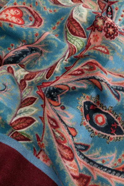 Etro Women Light Blue Wool And Cashmere Blend Printed Scarf