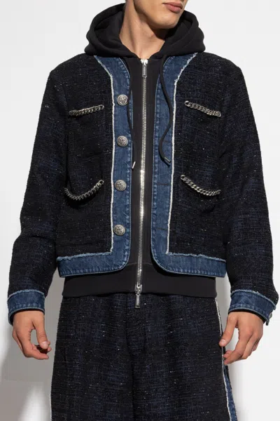 Dsquared2 Chain-trimmed Tweed Jacket In Blue
