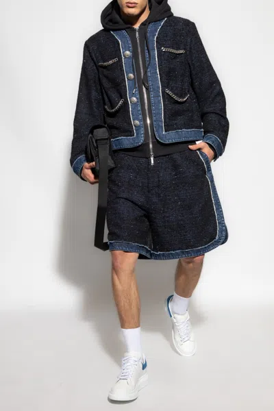 Dsquared2 Chain-trimmed Tweed Jacket In Blue