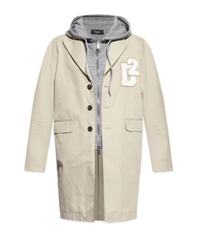 Dsquared2 Hooded Coat With Drawstring And Pockets In Multi