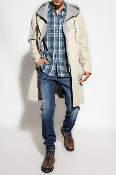 Dsquared2 Hooded Coat With Drawstring And Pockets In Multi