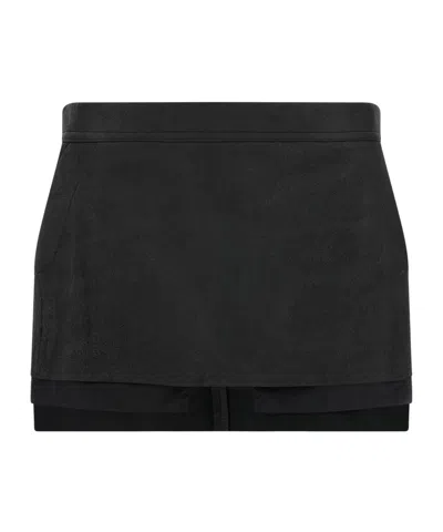 Rick Owens Layered Side Slit Mini Skirt In Black