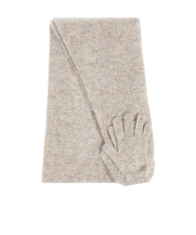 Moschino Rectangular Scarf And Gloves Set In Gray