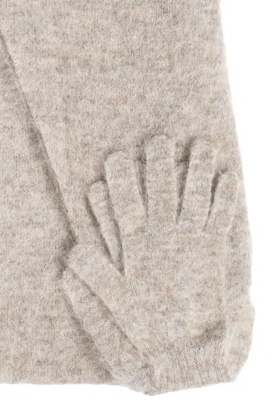 Moschino Rectangular Scarf And Gloves Set In Gray