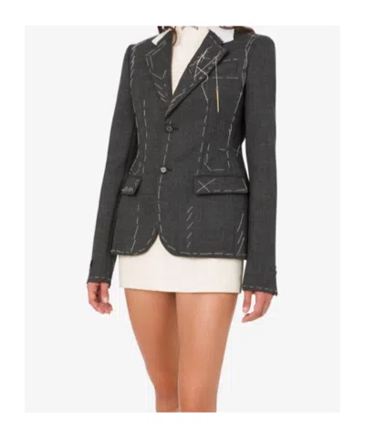 Moschino Embroidered Wool Canvas Jacket With Notch Lapel In Gray