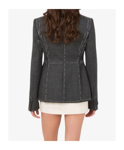 Moschino Embroidered Wool Canvas Jacket With Notch Lapel In Gray