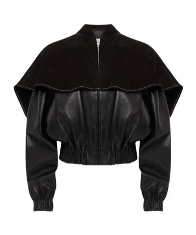 Jw Anderson Oversized-collar Leather Bomber Jacket In Black
