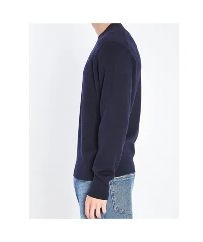 Ami Alexandre Mattiussi Ami Paris Men Blue Crewneck Sweater With Adc Embroidery On The Front In Wool Blend Man