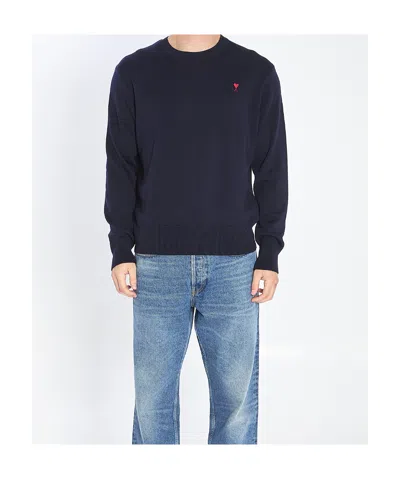 Ami Alexandre Mattiussi Ami Paris Men Blue Crewneck Sweater With Adc Embroidery On The Front In Wool Blend Man