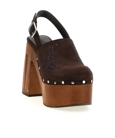 Jimmy Choo Alida 135 Embroidered Studded Suede Platform Clogs In Brown