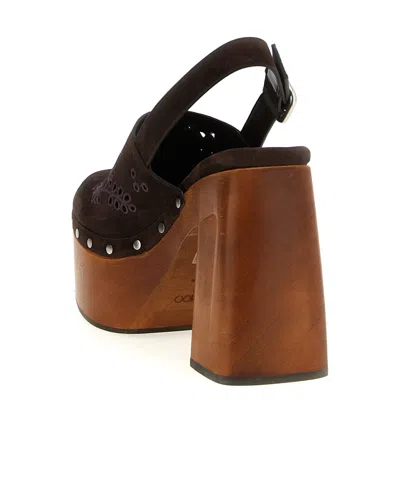 Jimmy Choo Alida 135 Embroidered Studded Suede Platform Clogs In Brown