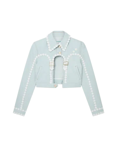 Casablanca Paris Cut Out Arch Denim Jacket In White In Blue
