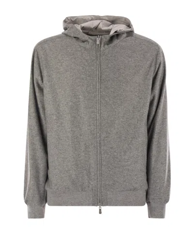 Fedeli Reversible Bomber Jacket With Hood In Cashmere Flannel And Airstop In Gray