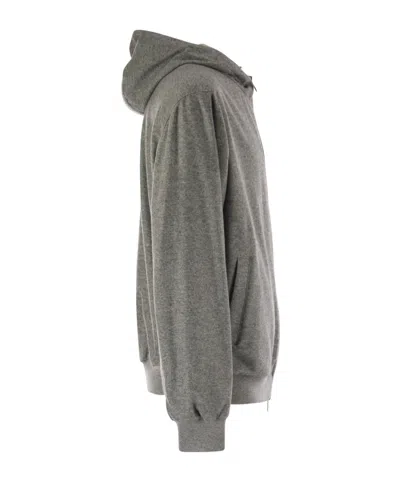 Fedeli Reversible Bomber Jacket With Hood In Cashmere Flannel And Airstop In Gray