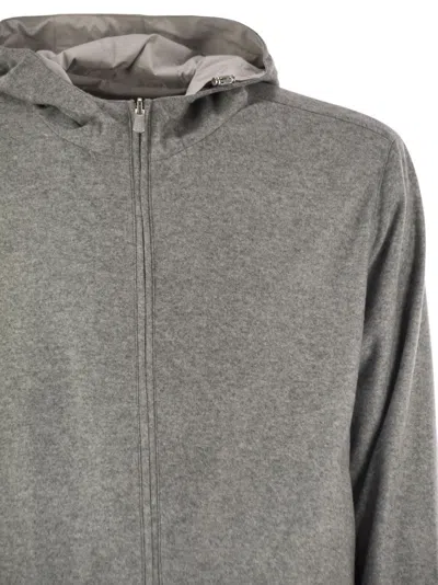 Fedeli Reversible Bomber Jacket With Hood In Cashmere Flannel And Airstop In Gray