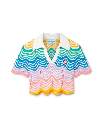 Casablanca Paris Gradient Wave Crochet Top In White In Multi