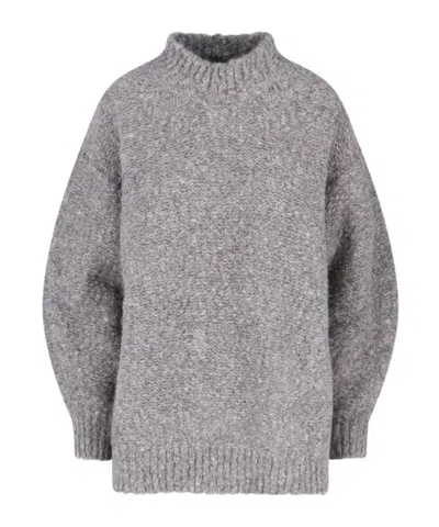 Isabel Marant Relaxed High Neck Sweater With Ribbed Hem And Dropped Shoulders In Gray