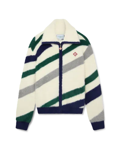 Casablanca Paris Diagonal Striped Fluffy Zip Up Jumper In Multi