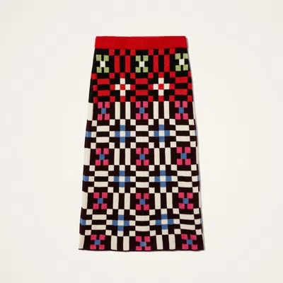 La Doublej Byte Geometric-pattern Knit Skirt In Multi