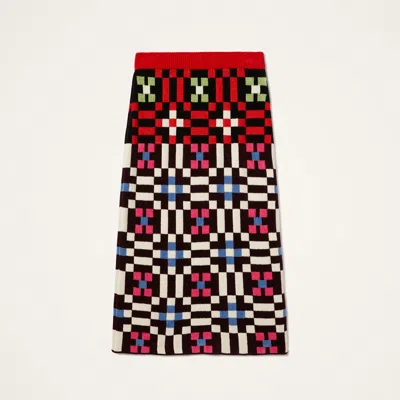 La Doublej Byte Geometric-pattern Knit Skirt In Multi