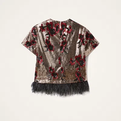 La Doublej La Scala Tee With Feathers Primrose Bronze In Black
