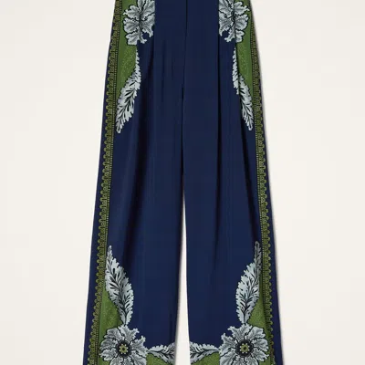 La Doublej Brooklyn Floral-print Pleated Trousers In Blue