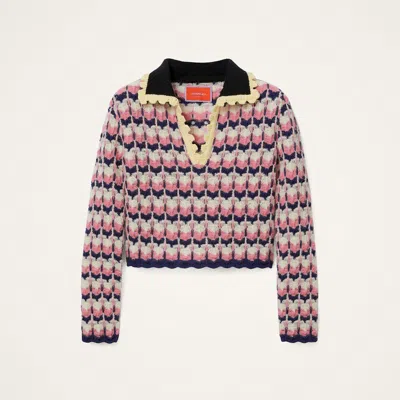 La Doublej Crochet-trimmed Geometric-pattern Sweater In Pink