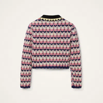 La Doublej Crochet-trimmed Geometric-pattern Sweater In Pink