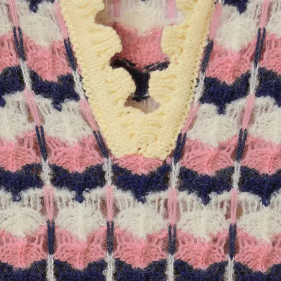 La Doublej Crochet-trimmed Geometric-pattern Sweater In Pink