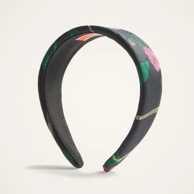 La Doublej Floral-jacquard Flat Headband In Black