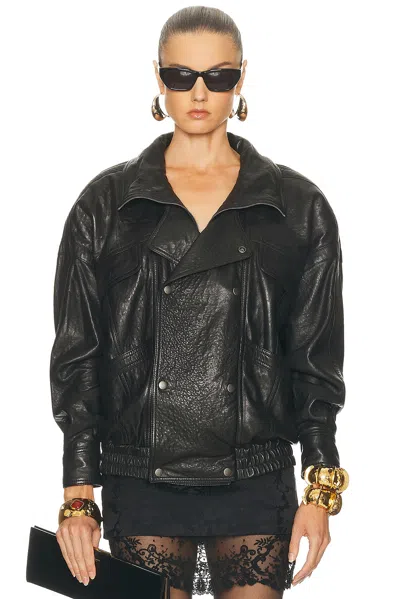 Saint Laurent Leather Coat In Black