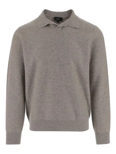 Vince Boiled Cashmere Johnny Collar Sweater H Mouse In Gray