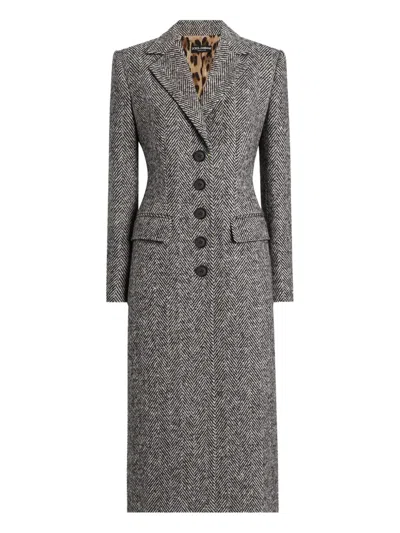 Dolce & Gabbana Single-breasted Wool Chevron Coat In Gray