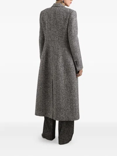 Dolce & Gabbana Single-breasted Wool Chevron Coat In Gray