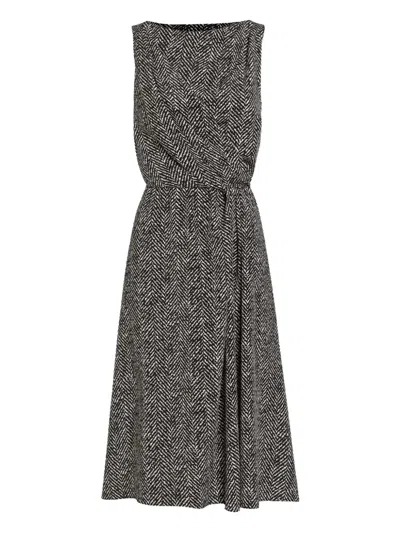 Dolce & Gabbana Wool Herringbone Midi Dress In Black