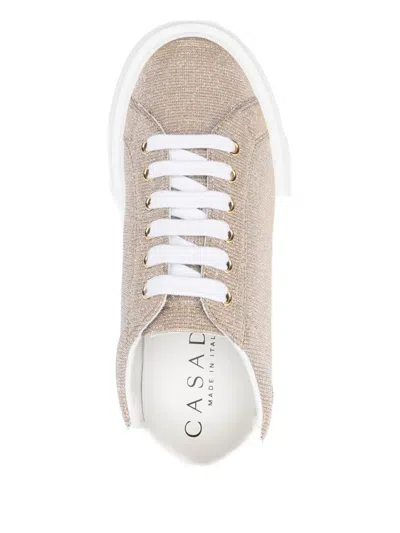 Casadei Low Top Platform Sneakers With Metallic Finish In Gold