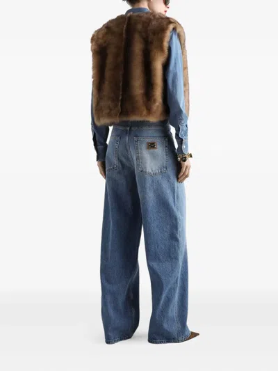 Dolce & Gabbana Denim Cotton Shirt With Chest Pockets In Blue