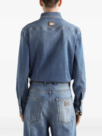 Dolce & Gabbana Denim Cotton Shirt With Chest Pockets In Blue