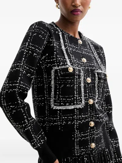 Silvian Heach Tweed-fringed Button-down Jacket In Multi