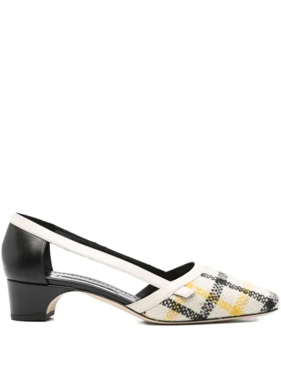 Manolo Blahnik 30mm Varro Checked-pattern Cut-out Pumps In Multi
