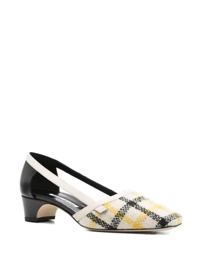 Manolo Blahnik 30mm Varro Checked-pattern Cut-out Pumps In Multi